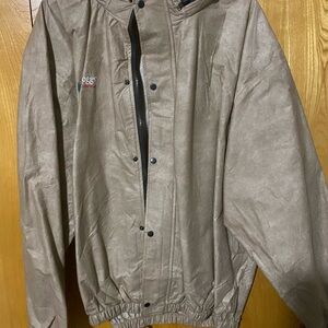 Frogg Toggs, Men's Beige Windbreaker Jacket, zipper and snap, with pants